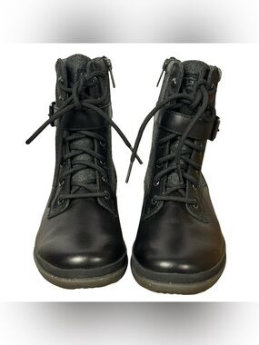 UGG KESEY Black Leather Waterproof Snow Boot Buckle Women's Size 5
